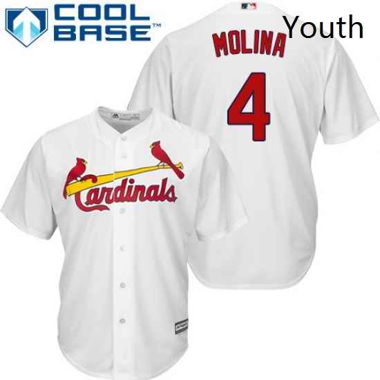 Youth Majestic St Louis Cardinals 4 Yadier Molina Authentic White Home Cool Base MLB Jersey